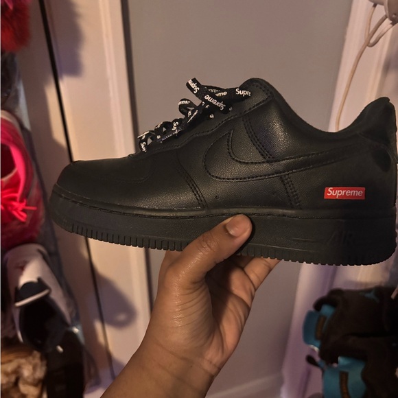 Supreme Black Sneakers with Leather Upper and Thick Rubber Sole